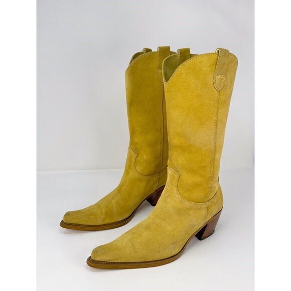 Navid O Nadia Women Boots Yellow Suede Mid Calf Pointed Heeled Designer 41 US 10 - Picture 6 of 12